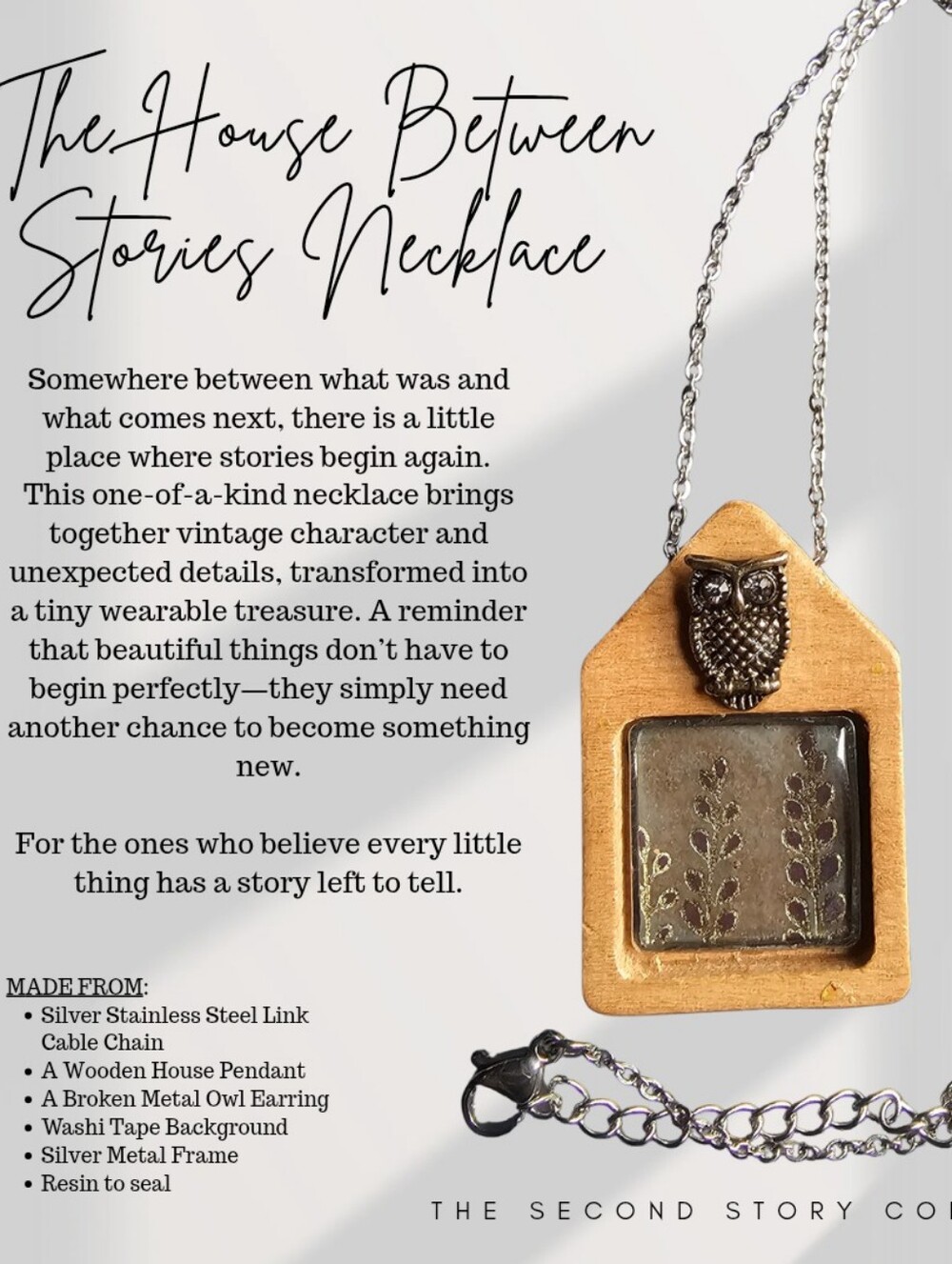 Wooden Owl House Necklace - Gold and Silver